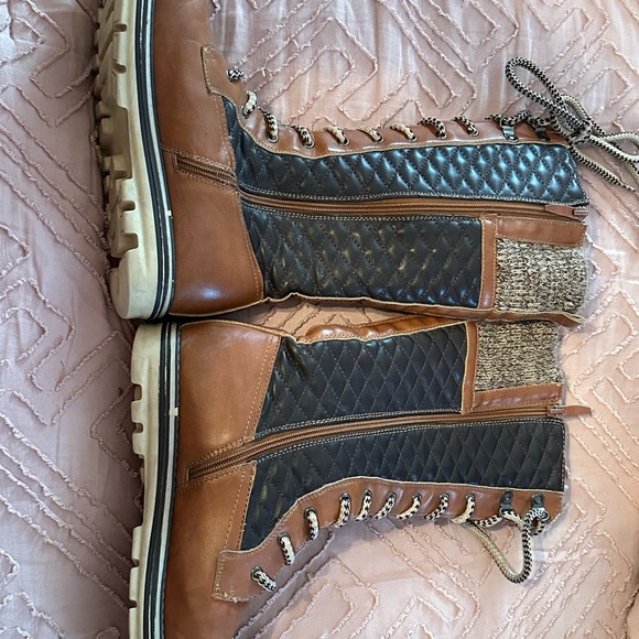 Quilted Lace-Up Tall Boots in Brown and Black - Picture 5 of 7